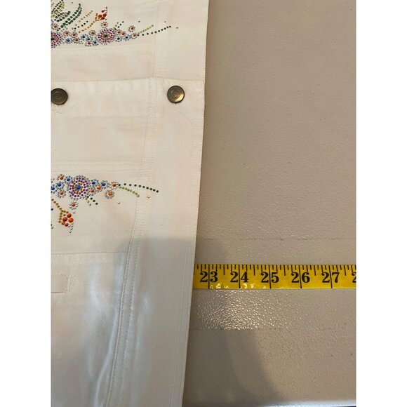 Las Olas White Denim Jacket Large Floral Rhinestone Embellished - Picture 8 of 11
